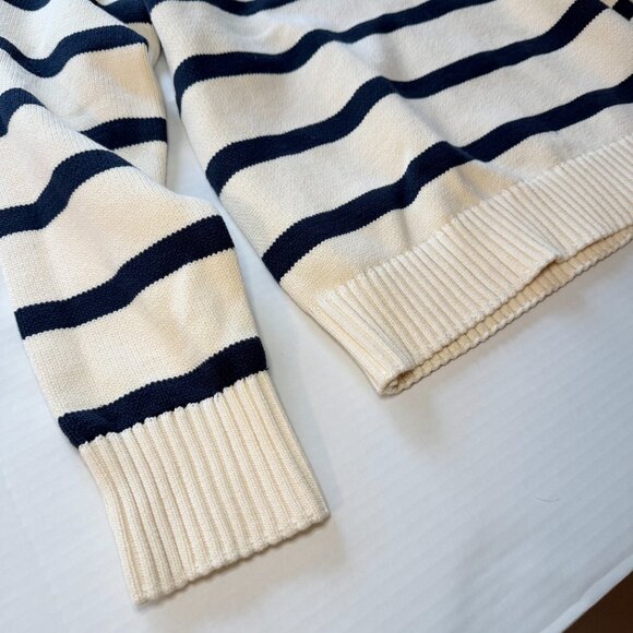 English Factory Striped V-Neck Sweater Cream Navy Heavy Knit NWT Size L - Picture 7 of 12